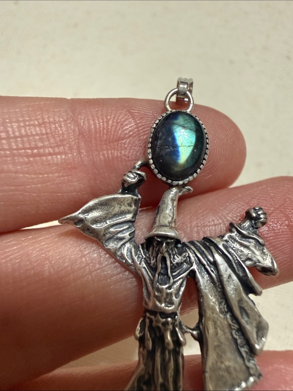Sterling Silver Wizard Pendant with Dark labradorite Stone - Picture 3 of 10